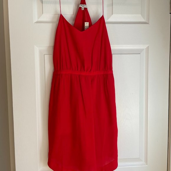 madewell red silk dress Madewell Red Silk Shirred Dress Womens Size Small 03501